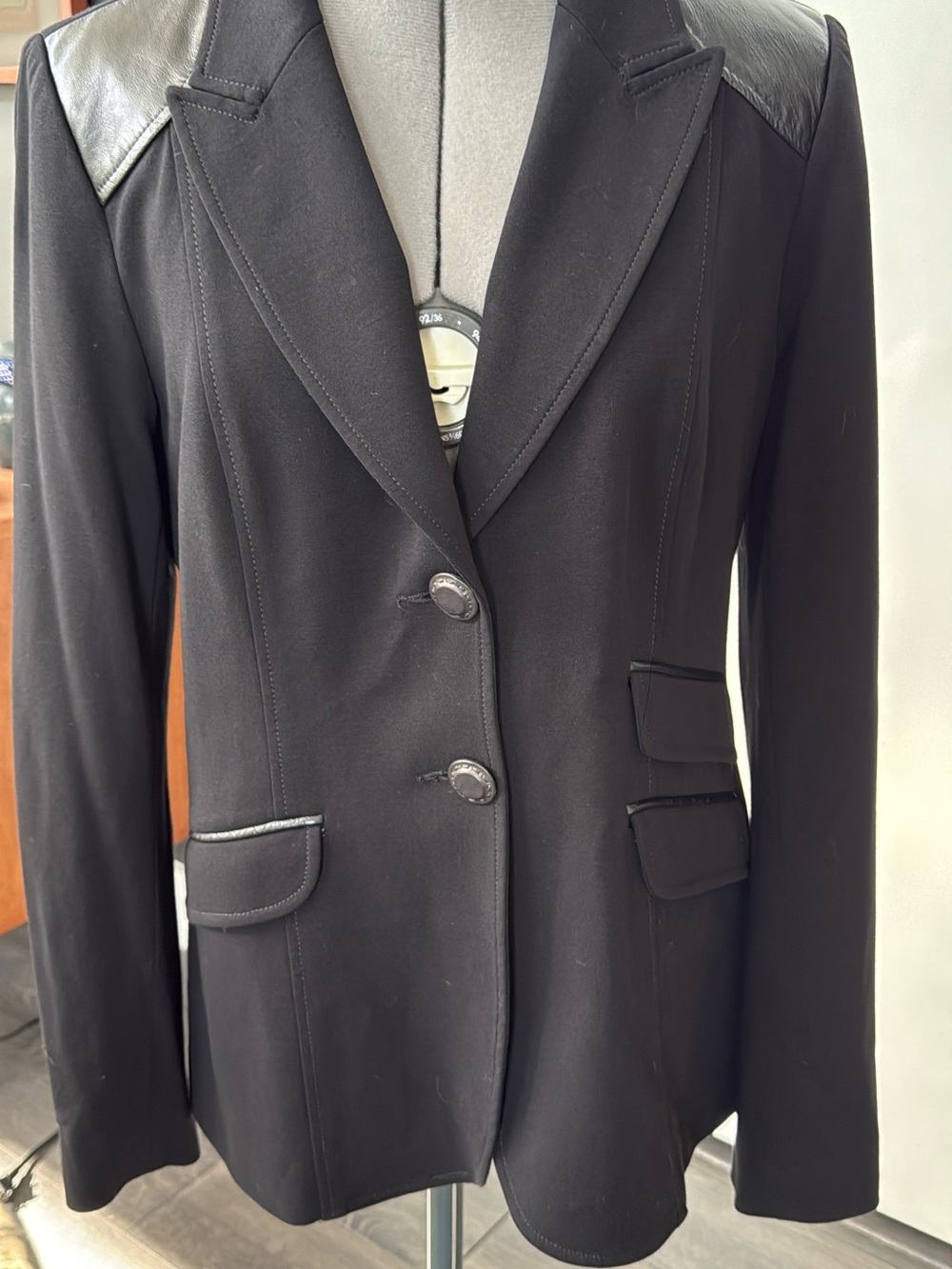 Iris Setlakwe Black Tailored Blazer with Leather Trim